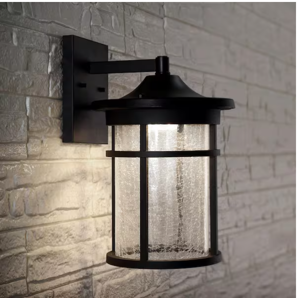 14” Black LED Outdoor Wall Lantern with Crackled Glass – Porto Collection