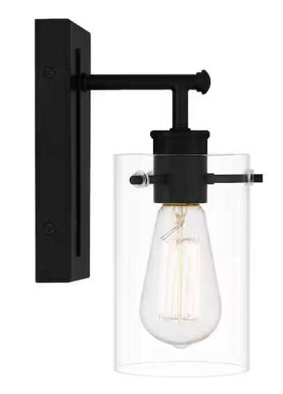 1-Light Matte Black Bathroom Vanity Light with Clear Glass – Regan Collection