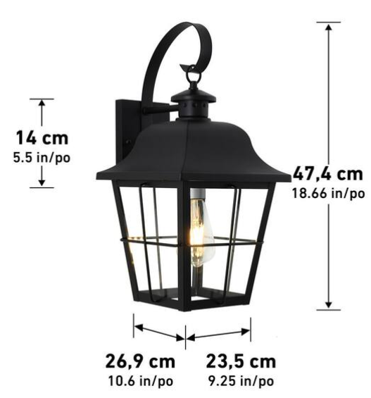18.66” Modern Black Outdoor Wall Sconce with Wood Accent – LED Bulb Included (Jatoba Collection)