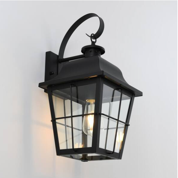18.66” Modern Black Outdoor Wall Sconce with Wood Accent – LED Bulb Included (Jatoba Collection)