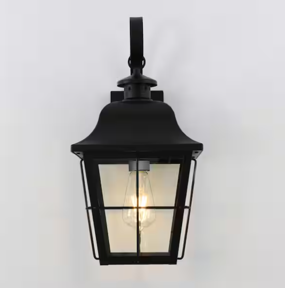 18.66” Modern Black Outdoor Wall Sconce with Wood Accent – LED Bulb Included (Jatoba Collection)