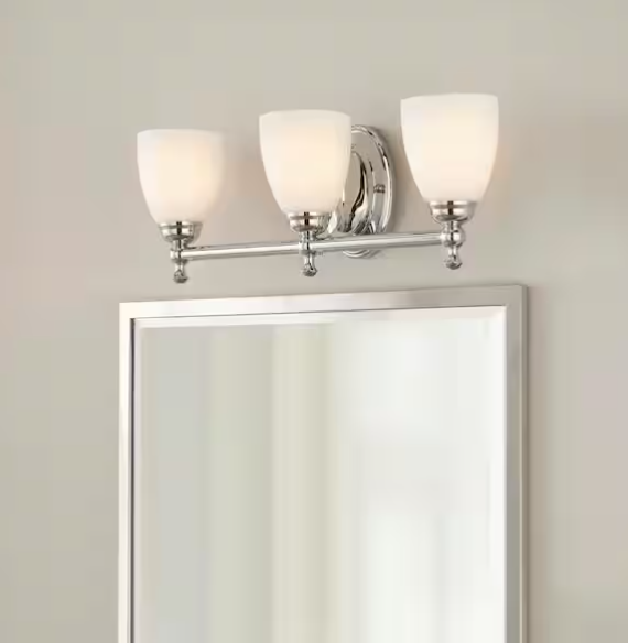 3-Light Polished Chrome Bathroom Vanity Light with Opal Glass – Solomone Collection