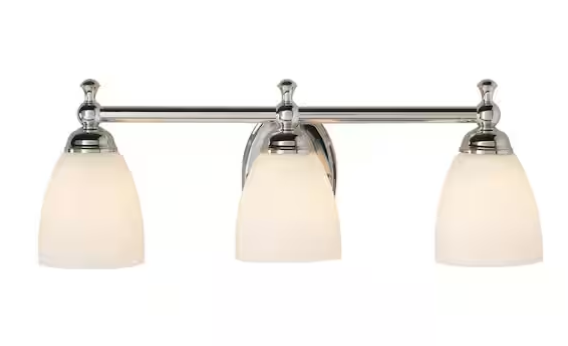 3-Light Polished Chrome Bathroom Vanity Light with Opal Glass – Solomone Collection